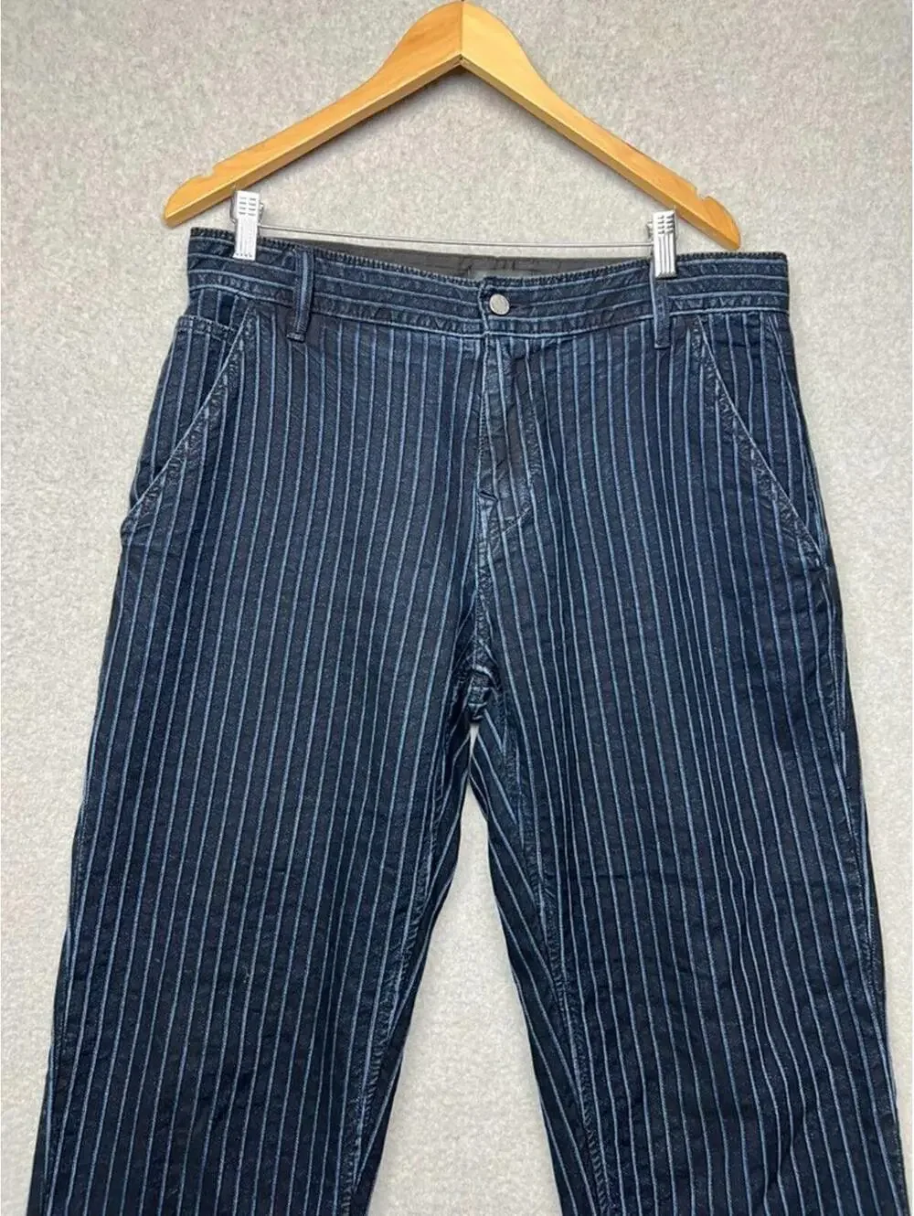 True Religion Devin PinStriped Cropped Jeans 34W Y2K Workwear Skater Retro